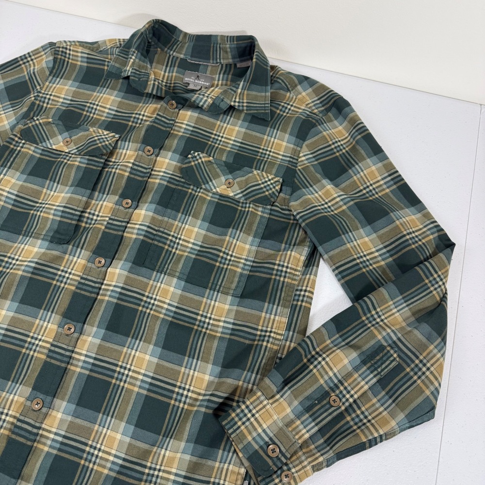 Royal Robbins Mens Green Plaid Long Sleeve Button Down Shirt ROYCL-S75 Size M